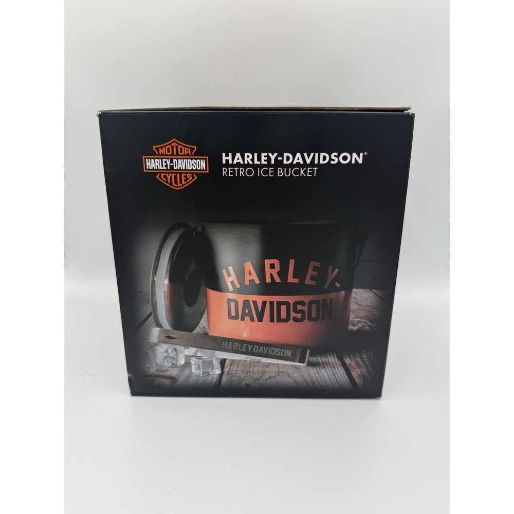 Harley-Davidson Retro H-D Text Ice Bucket Double Wall Stainless Steel W/ Tongs